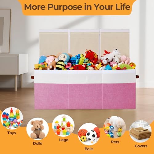 Extra Large Toy Box with Lid,Collapsible Toy Storage Chest Bin,Pink - Image 5