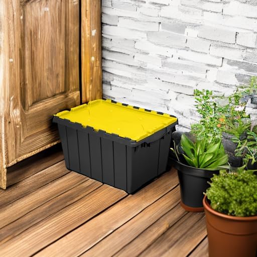 Akro-Mils 66486 12-Gallon Plastic Stackable Storage KeepBox Tote Container with Attached Hinged Lid, 21-1/2-Inch x 15-Inch x 12-1/2-Inch, Black/Yellow - Image 5