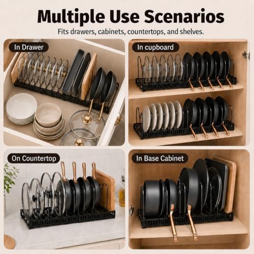Pots and Pans Organizer Rack,Expandable Pot Lid Holder for Kitchen Cabinet - Image 6