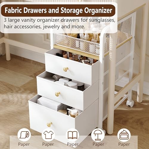 Rolling Makeup Organizer Cart with Drawers Under Desk Storage for Vanity - Image 3