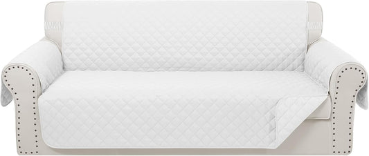 Reversible Sofa Covers Couch Cover Furniture Protector for Dogs Elastic Straps Water Resistant(Sofa,White/White)