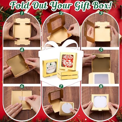 25 Pcs Christmas Sublimation Blanks Ornament Gift Box, Gold - Image 3