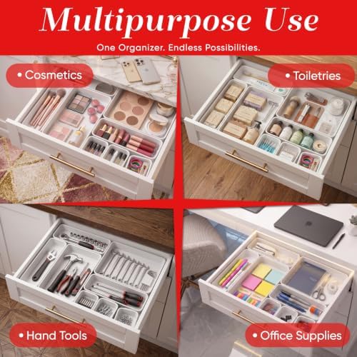 Masirs Interlocking Drawer Organizer Bins - Durable Plastic, Various Sizes for Custom Layout Design. Great for Desk Drawer, Tool Box or Garage Organization. (White | 8-Piece Set) - Image 4