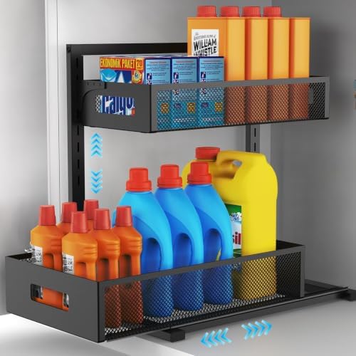 Petiza Under Sink Organizer Pull Out Cabinet Organizer Adjustable Height 2 Tier with Sliding Drawers Kitchen Bathroom Organizer and Storage(1pc) (Pack of 6) by petiza