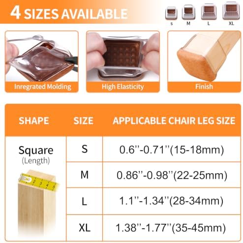 Ezprotekt 24 Pcs Clear Square Chair Leg Floor Protectors with Felt, Silicone Felt Furniture Pads for Hardwood Floor, Dining Table Leg Caps Covers No Scratches and Noise (L Fit: 1.1" - 1.34") - Image 2