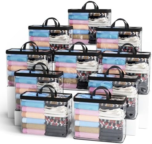 Hopack Under Bed Storage Bags Organizer, 22L Clear Storage Bags, Bags Organizer Clear Zipper Containers Bedroom, Storage Bag for Sweater, Clothes, Shoe Toy, Blanket, Sheet (Black,10PACK) by Hopack