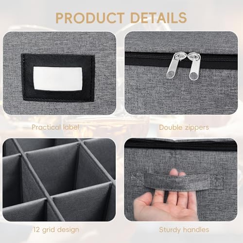 homyfort Wine Glass Storage Box with Dividers, Crystal Stemware Storage Containers Hard Shell, Service for 24 Wine Glasses Or Goblet (Grey) - Image 5