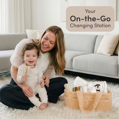 PUTSKA Baby Diaper Caddy Organizer, Nursery Fleece Basket (Brown, Fleece) - Image 3