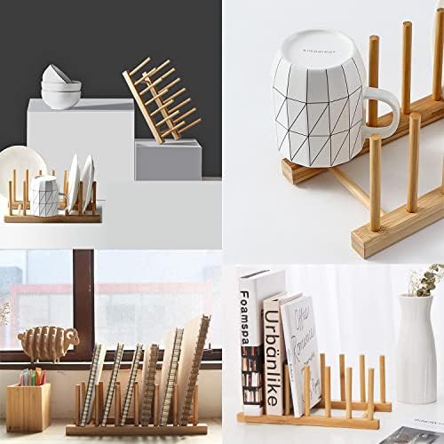 INNERNEED Bamboo Wooden Dish Rack, Vertical Plate & Lid Organizer - Image 3