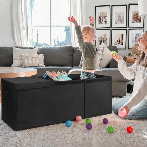 INDRESSME 185L Collapsible Toy Storage Box with Lid, Black - Image 2