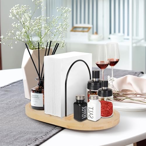 Bamboo Rotating Napkin Holder with Salt & Pepper Shaker Storage - Image 4