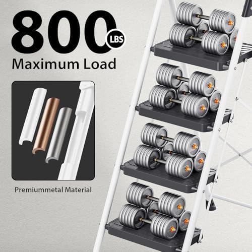 TOOLF 4 Step Ladder, Folding Portable Ladder with Anti-Slip Pedals, White - Image 5