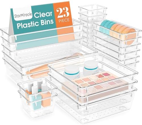 23 PCS Drawer Organizer Set, 5 Size Bathroom and kitchen organizer Trays by StorMiracle