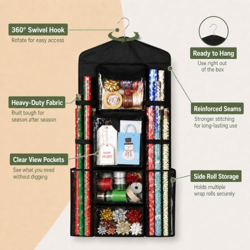 Wrapping Paper Storage Organizer, Double-Sided Hanging Gift Wrap Storage - Image 3