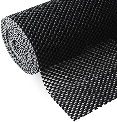 Shelf and Drawer Liner, Non-Adhesive Non Slip and Grip Durable Clean Pad Full Size 17.7 Inches x 20 Feet for Drawers, Shelves, Cabinets, Storage, Kitchen, Desks, Kitchenware, Tableware, Black by Iwtmm