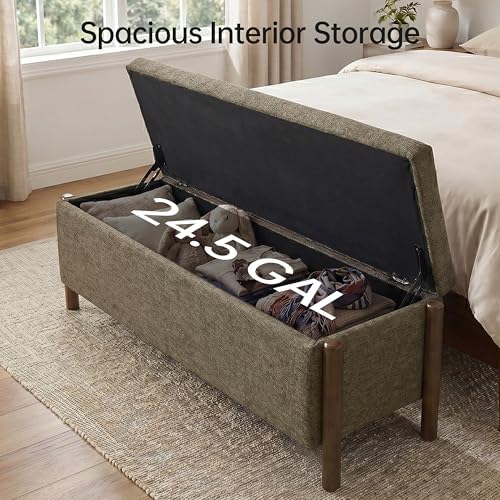 Usaint 47" Fabric Upholstered End of Bed Storage Ottoman Bench, Brown - Image 3