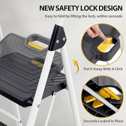TOOLF 4 Step Ladder, Folding Portable Ladder with Anti-Slip Pedals, White - Image 2