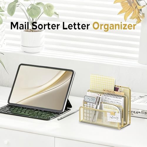 Mail Organizer Countertop for Desk, Mail File Holder with 3-Slot, Gold - Image 4