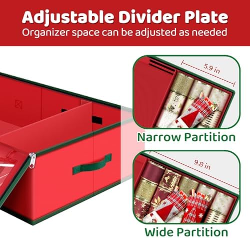 Fabspace Christmas Wrapping Paper Storage Containers, 40 Inch Gift Wrap Organizer, Visible Supplies Pockets for Xmas Accessories, Underbed Storage for Christmas Decorations, Red - Image 3