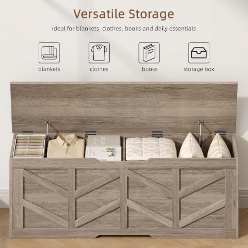 51.2" Extra Large Storage Chest, Wooden Storage Bench with 2 Safety Hinges - Image 5