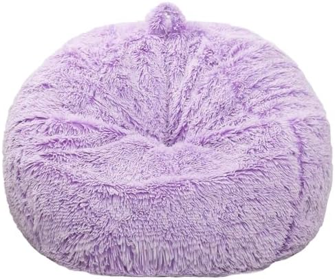 Fluffy Stuffed Animal Storage Bean Bag Chair Cover (No Filler), Faux Fur Comfy Bean Bag Cover for Organizing Plush Toys or Textile, for Adults Teens Kids Girls, Lavender - Image 2