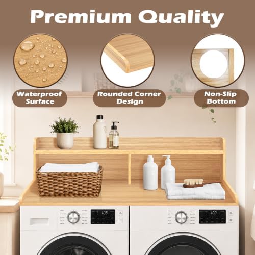 Royxen Laundry Countertop with 2-Tier Shelf Universal Fit, Washer and Dryer Countertop with Storage Space, Shelf Height 11.5 Inches, Solid Wood Core, Oak - Image 4