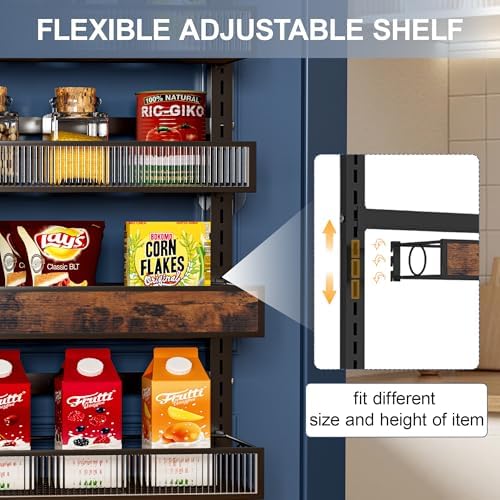 8 Tier Pantry Door Organizer Spice Rack, 2-IN-1 Wall Mount or Hanging Over Door Seasoning Organizer with Adjustable Baskets, Heavy Duty Behind Door Storage Shelves for Pantry, Cabinet and Kitchen - Image 3