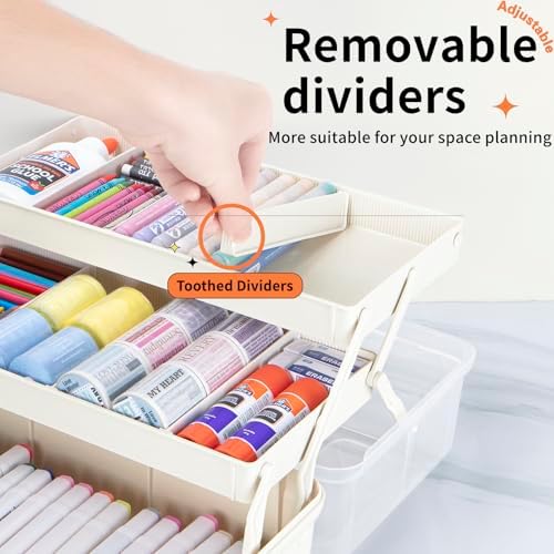 TERGOO 14in 3-Layer Multipurpose Craft Organizers and Storage with Adjustable Dividers, Portable Tackle Box, Folding Art & Craft Case for Medicine, Tool, Sewing Organizer (White, X-Large) - Image 3
