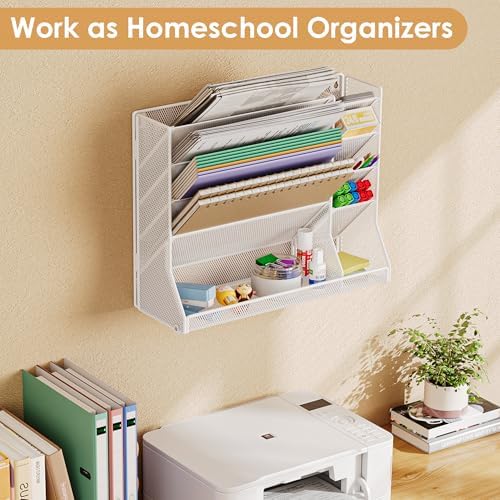 Jakyitvi Adjustable 5 Tiers Wall File Organizer Metal Hanging Holder White - Image 6
