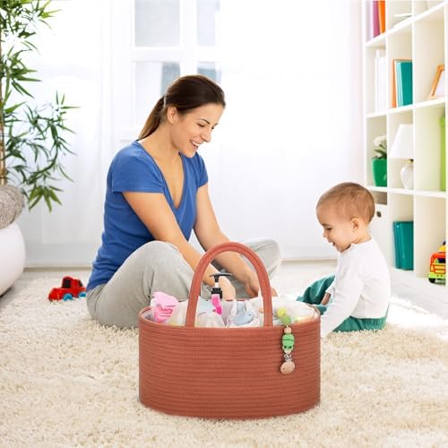 COMSE Baby Diaper Caddy Organizer with Handles, Cotton Rope, Autumn Glaze - Image 3