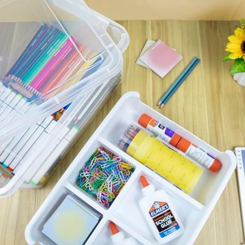 Creahaus 17 Quart Plastic Storage Box with Removable Tray Durable Craft Organizers and Storage Stackable Storage Container for Organizing Bead, Art, Sewing, Playdoh (Clear) - Image 5