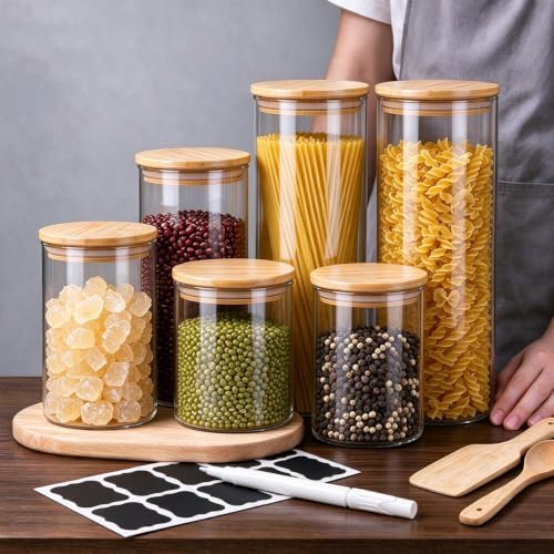 6 Pack Airtight Glass Storage Containers Set for Tea Coffee Pasta Spices - Image 2