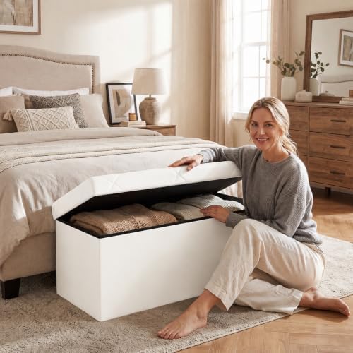 Sweetcrispy 30 Inch Storage Ottoman Bench, Spacious Ottoman with Storage - Image 2