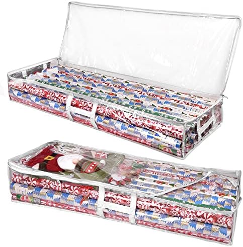ProPik Wrapping Paper Storage Containers | Gift Wrap Organizer Under Bed 41”x14”x6” Fits 18-24 Rolls Fit Up to 40” Long Roll Wrap Storage Box Holder for Ribbon Bows and Accessories 2 Pack (White) by ProPik