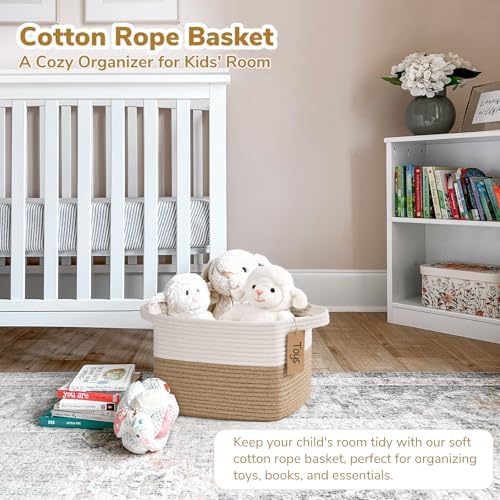 Goodpick Woven Rope Storage Basket for Shelves, Rectangle, Jute - Image 2