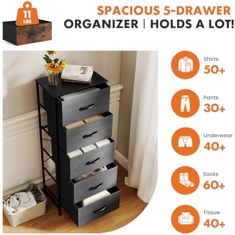 Sweetcrispy 5 Storage Drawer Bedroom Dresser, Tall Dresser for Organizer - Image 4