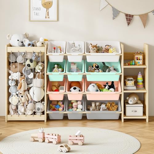 EXPERLAM 3-in-1 Toy Storage Organizer, Stuffed Animal Holder, 12 Bins by EXPERLAM