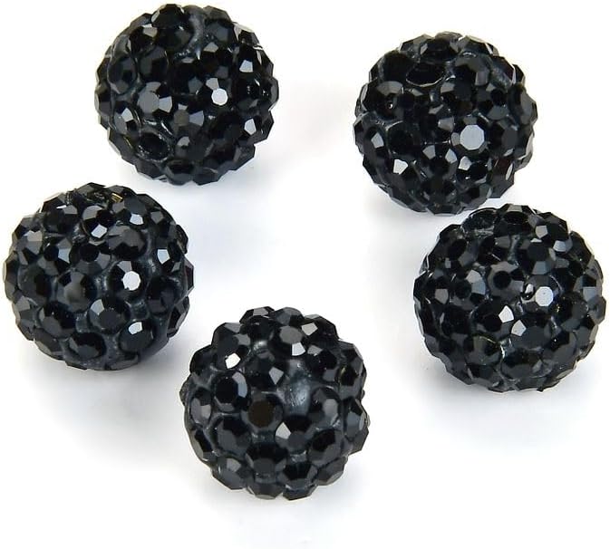 50pcs Adabele Grade A Suncatcher Crystal Rhinestone Pave Loose Beads 10mm Jet Black Polymer Clay Disco Ball Spacers Compatible with Shamballa All Craft Jewelry Making DB10-23