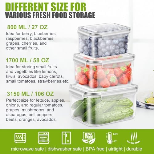 6 Pieces Large Fruit Produce Storage Containers for Fridge Keep Fresh - Image 2