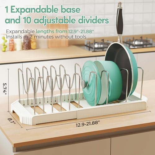 Expandable Pan Organizers Inside Cabinet with 10 Dividers White - Image 3