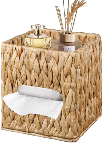 Woven Tissue Box Cover Square with Storage Tray, Tissues Cube Box Holder by BIBELUN
