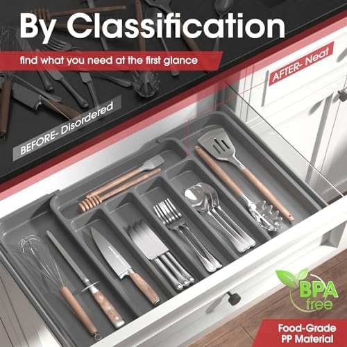 Aujen Silverware Drawer Organizer, Adjustable Utensil Cutlery Tray - Image 2
