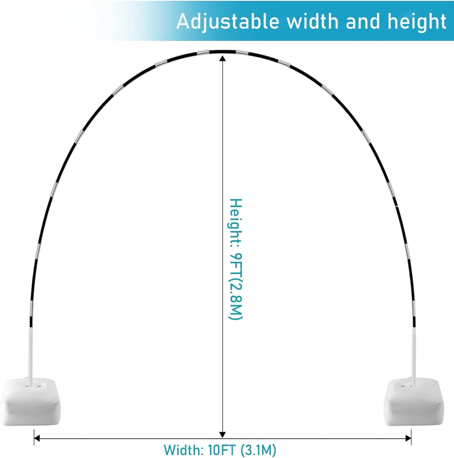 Improved Balloon Arch Kit, 10ft Wide & 9ft Tall Adjustable Balloon Arch Stand with Thicken Water Fillable Base, 50pcs Balloon Clip, Balloon Pump, Ground Nails for Wedding, Graduation, Birthday Party