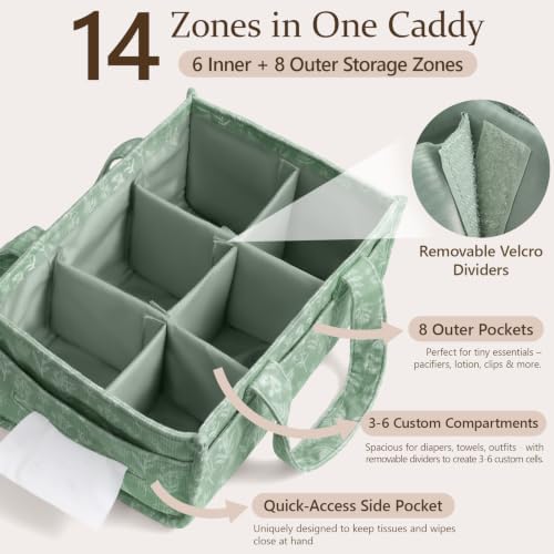 Corduroy Baby Diaper Caddy Organizer with Handles, Nursery Storage Basket - Image 3