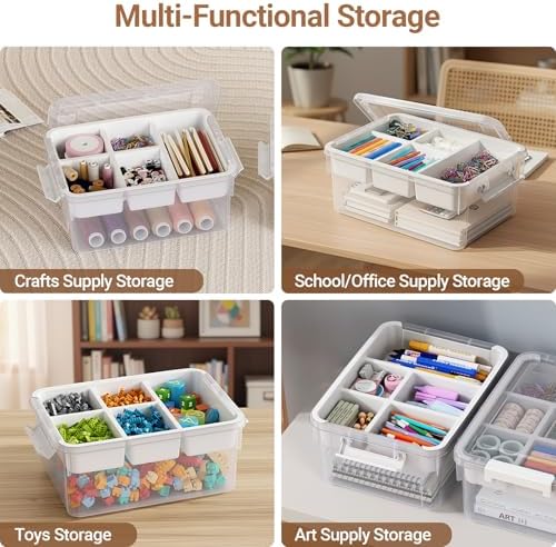 40Qt Stackable Storage Bins with Lids Trays Craft Box Organizers, 2Pack,WH - Image 4