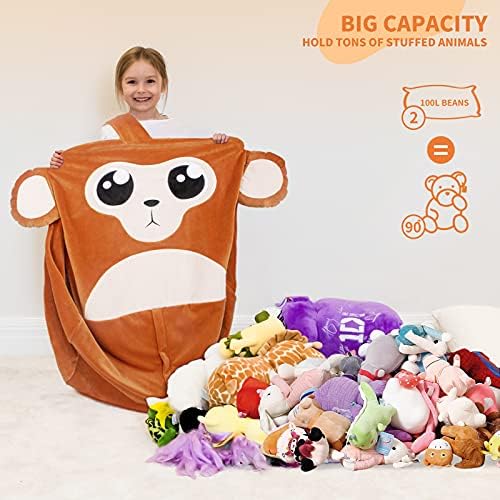 Aubliss Unicorn Stuffed Animal Storage Bean Bag Chair for Kids, Velvet - Image 4