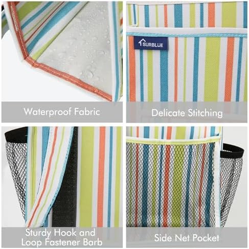 Surblue Bedside Caddy Hanging Bed Organizer Storage Bag Pocket for Bunk and Hospital Beds, College Dorm Rooms Baby Bed Rails, Camp 8 Pockets, (Large, Green Stripe) - Image 4