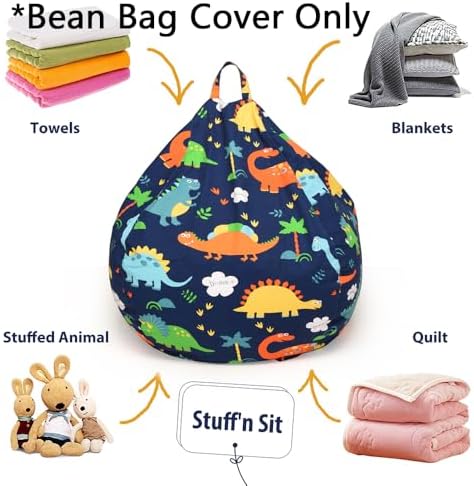 YuppieLife Kids Storage Bean Bag Cover（No Filling）Toy Organizer|Carrying Handle Sofa|Available for Kids and Teenager|Cuddle Chair|Machine Washable and Durable（27“,Dinosaur） - Image 5