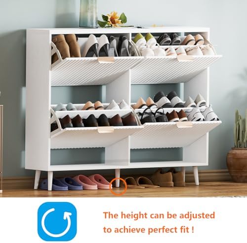Shoe Cabinet Storage,Modern Freestanding Organizer with 4 Flip Drawers,Narrow Shoe Rack Cabinet for Entryway,White - Image 3