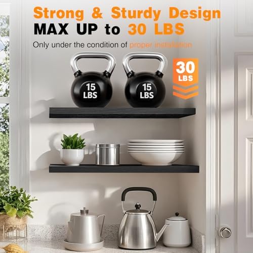 BAYKA Black Floating Shelves 47.2in, Set of 2, Wall Mounted for Wall Decor - Image 5